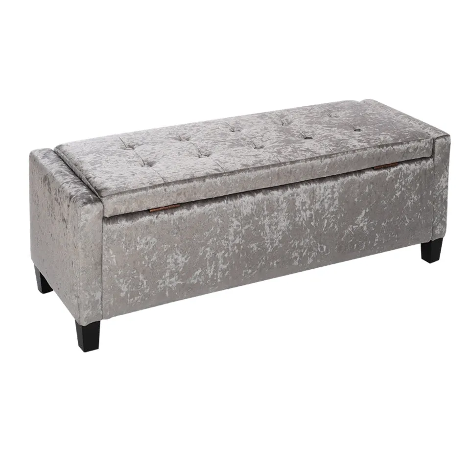 2-Seater Large Ottoman Seat Ice Velvet Padded Storage Bench