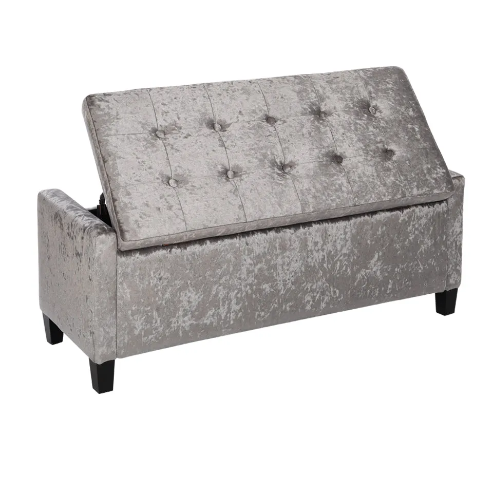 2-Seater Large Ottoman Seat Ice Velvet Padded Storage Bench