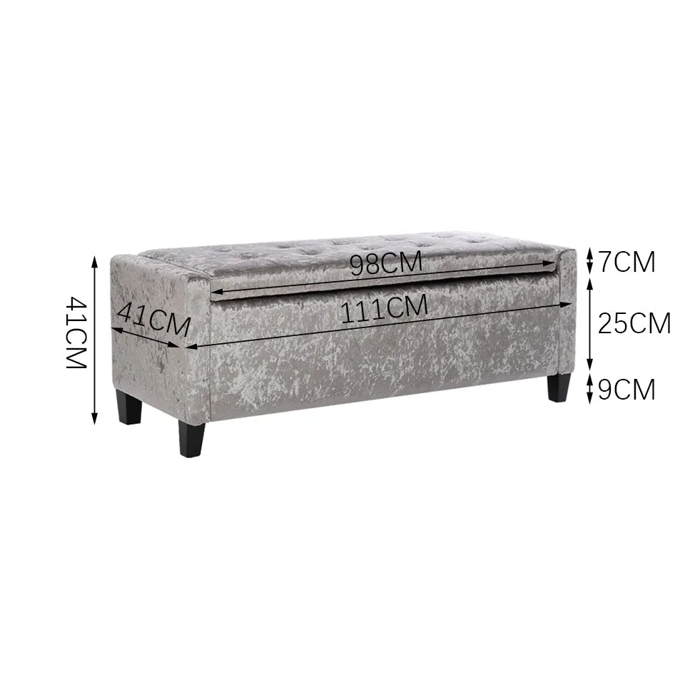 2-Seater Large Ottoman Seat Ice Velvet Padded Storage Bench