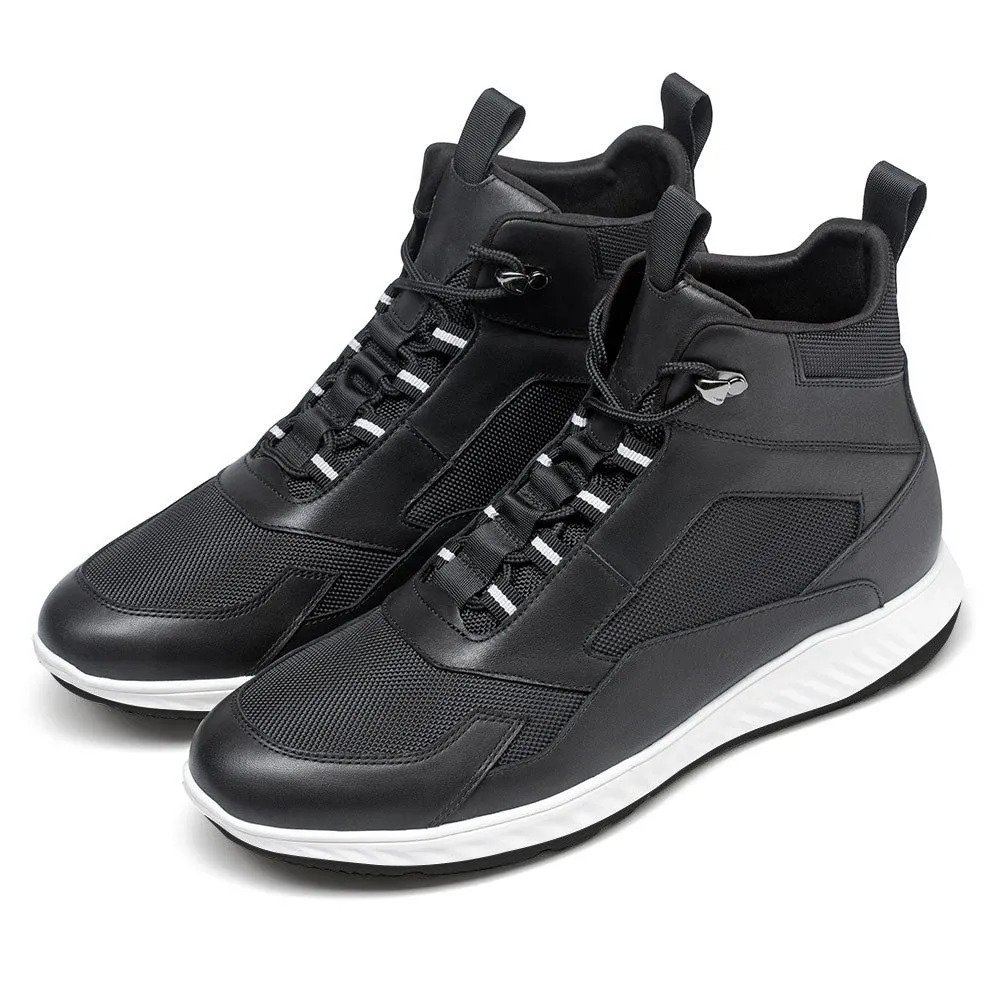 7 CM / 2.76 Inches - CMR CHAMARIPA Taller Sneakers - Sneakers Increase Height - Black High-Top Breathable Mesh Men's Casual Shoes