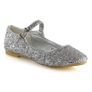 Amanda Buckle Up Strappy Ballerina Pump Flat Bridal Shoes In Silver Glitter