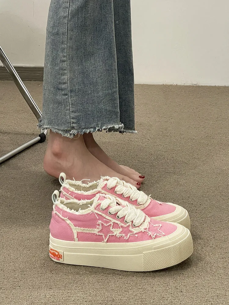 Amozae-Back To School Gifts Stars Frayed Trim Sneakers