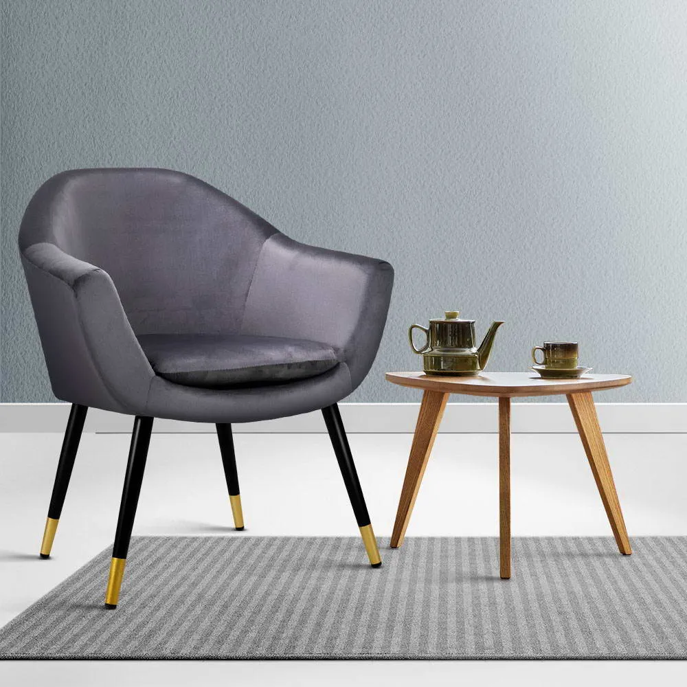 Armchair Accent Chair Retro Wooden Armchairs Single Sofa Velvet Seat Grey
