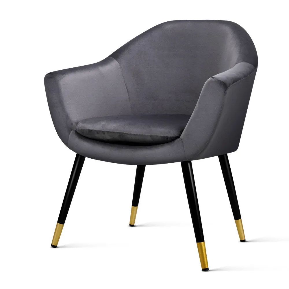 Armchair Accent Chair Retro Wooden Armchairs Single Sofa Velvet Seat Grey