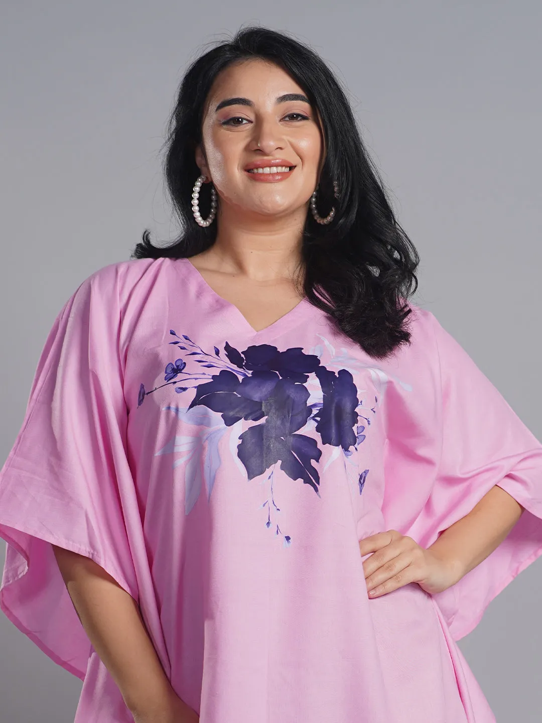 BabyPink Rayon Kaftan - Blue Velvet