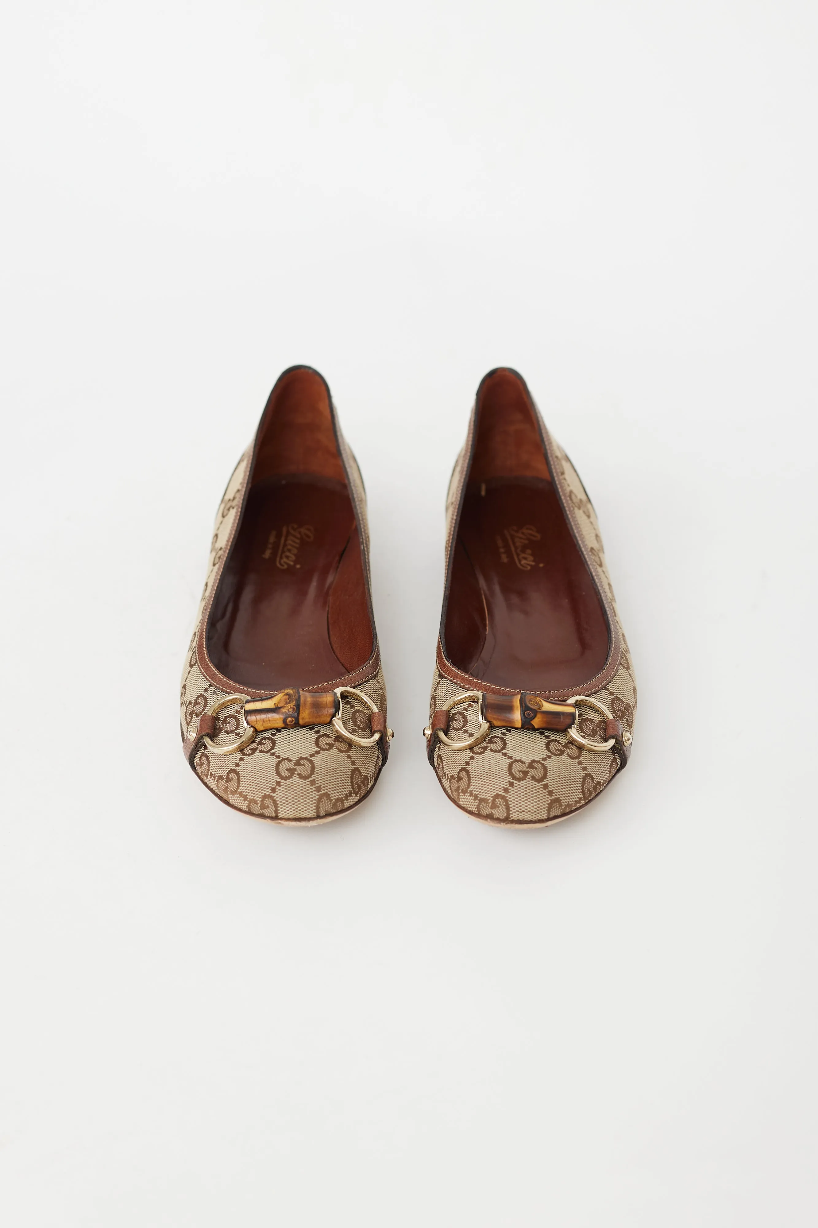 Beige GG Supreme Monogram Bamboo Flat