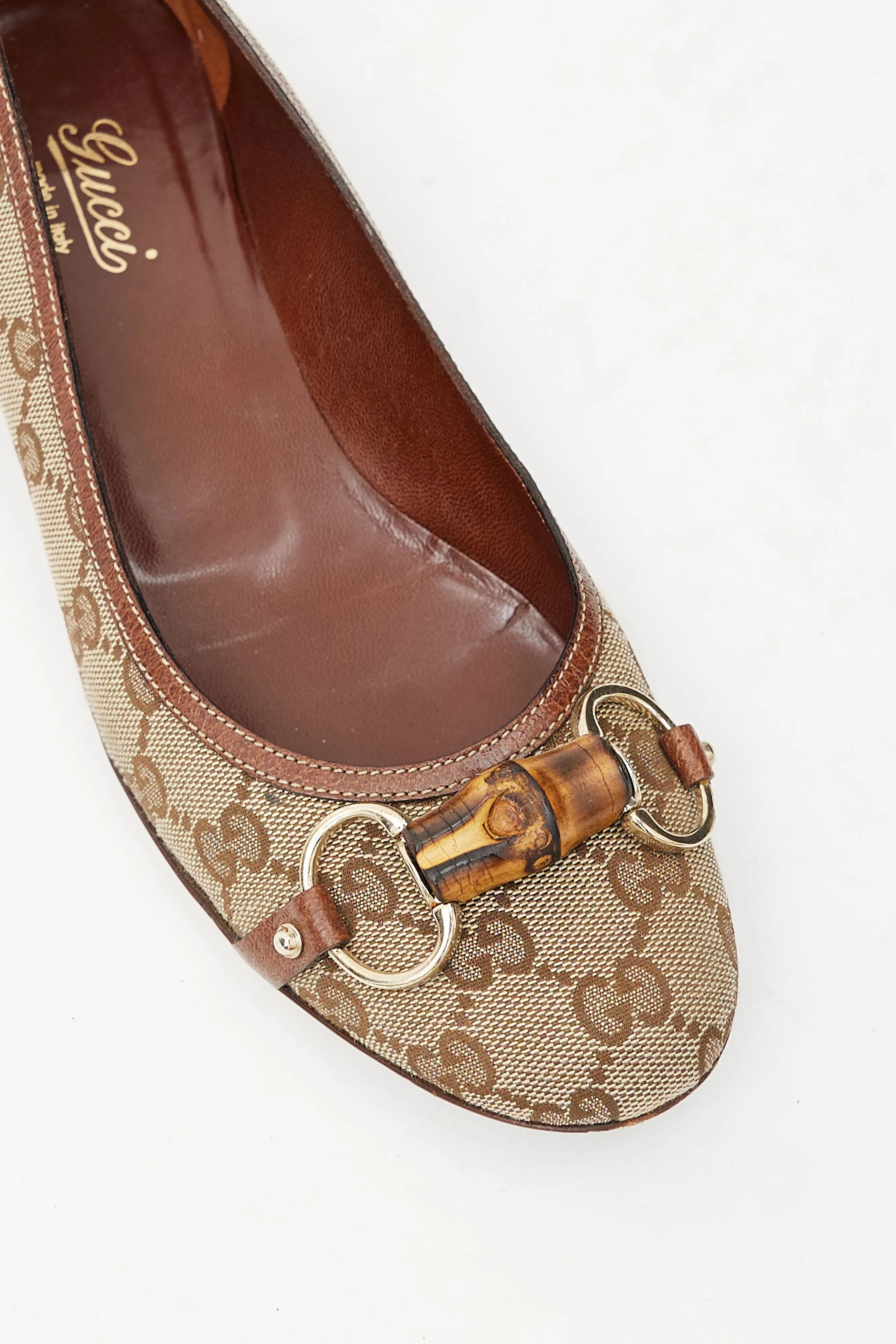 Beige GG Supreme Monogram Bamboo Flat