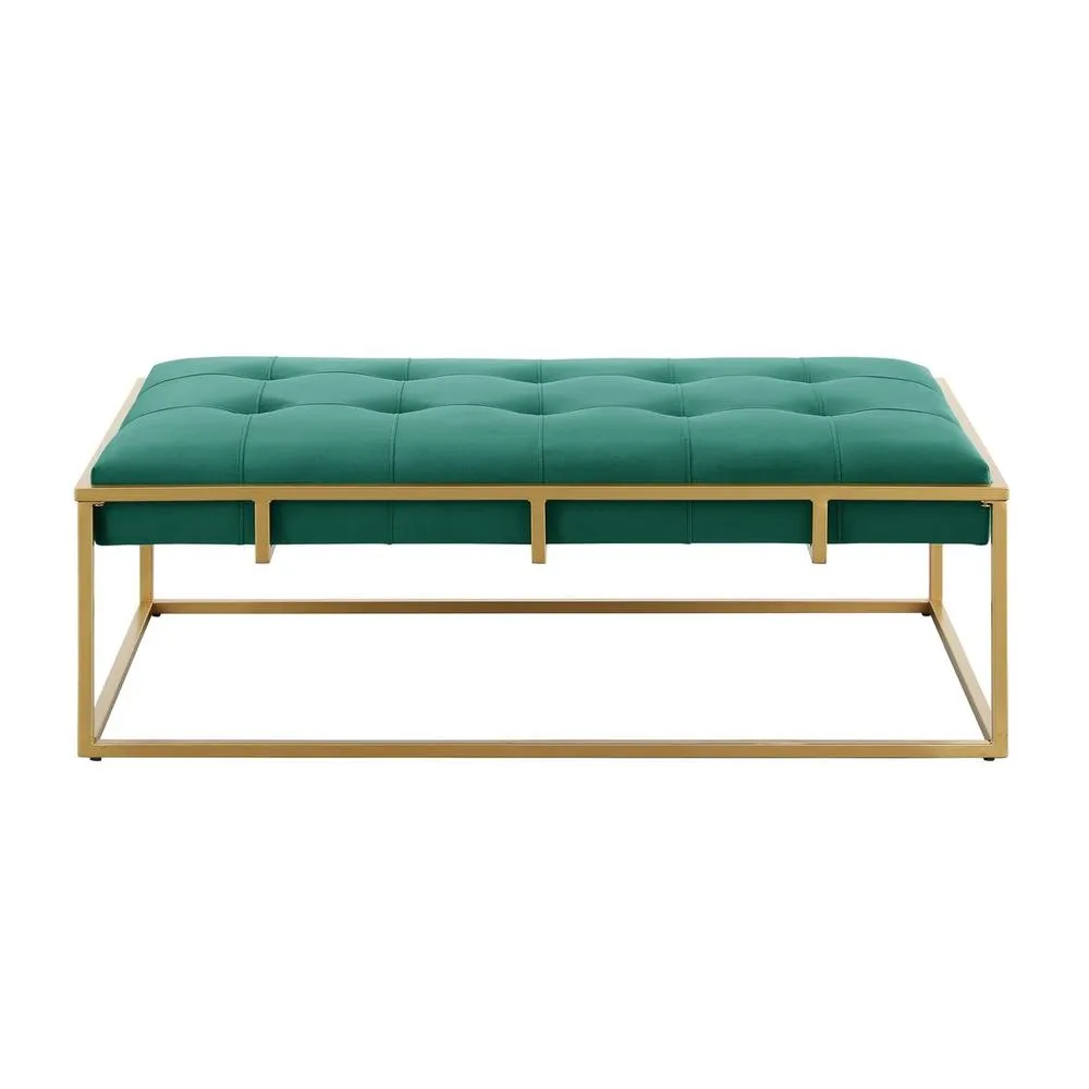 Biophilic Velvet Accent Ottoman Green, Gold