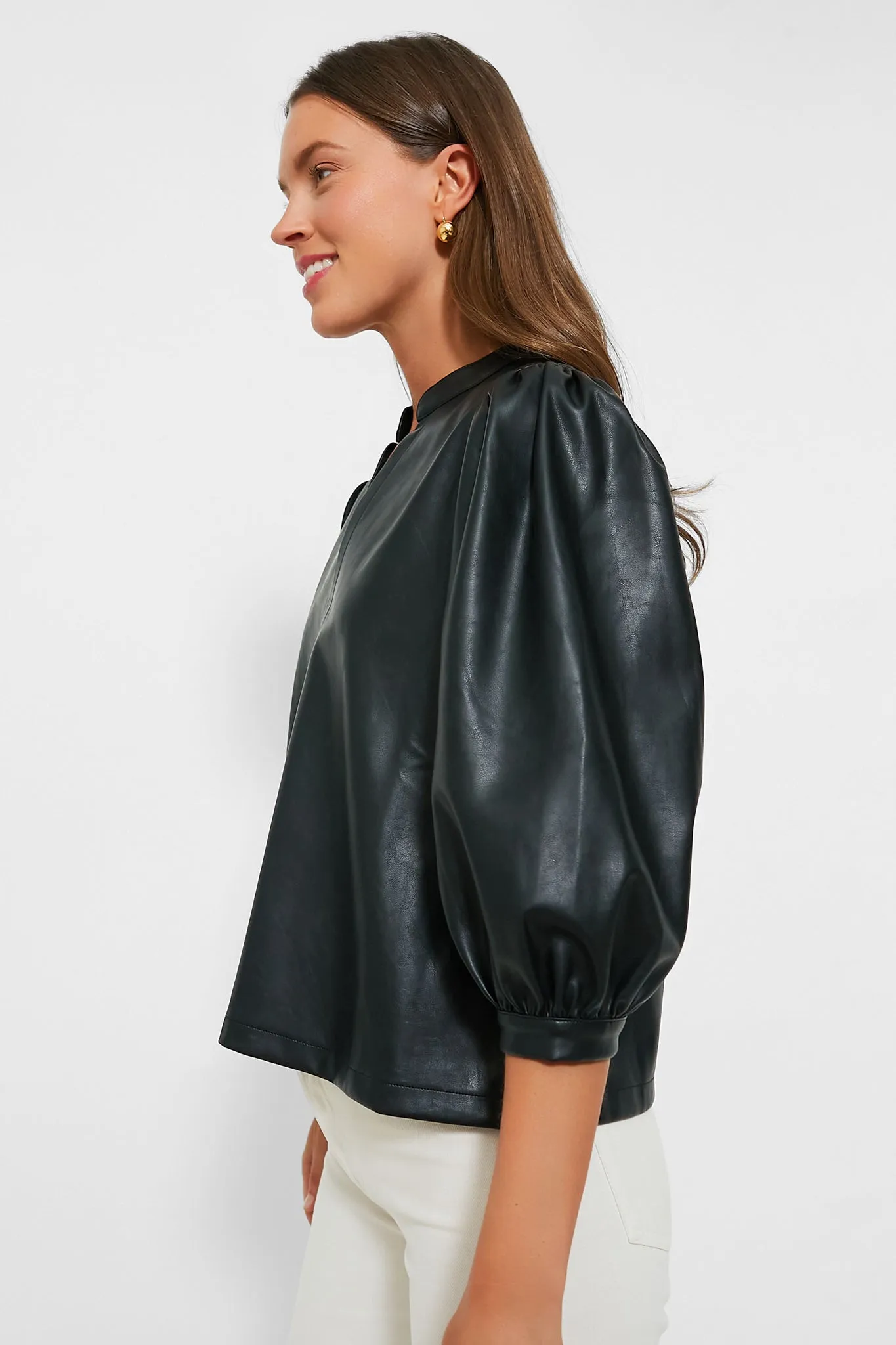 Black Leather Verona Blouse