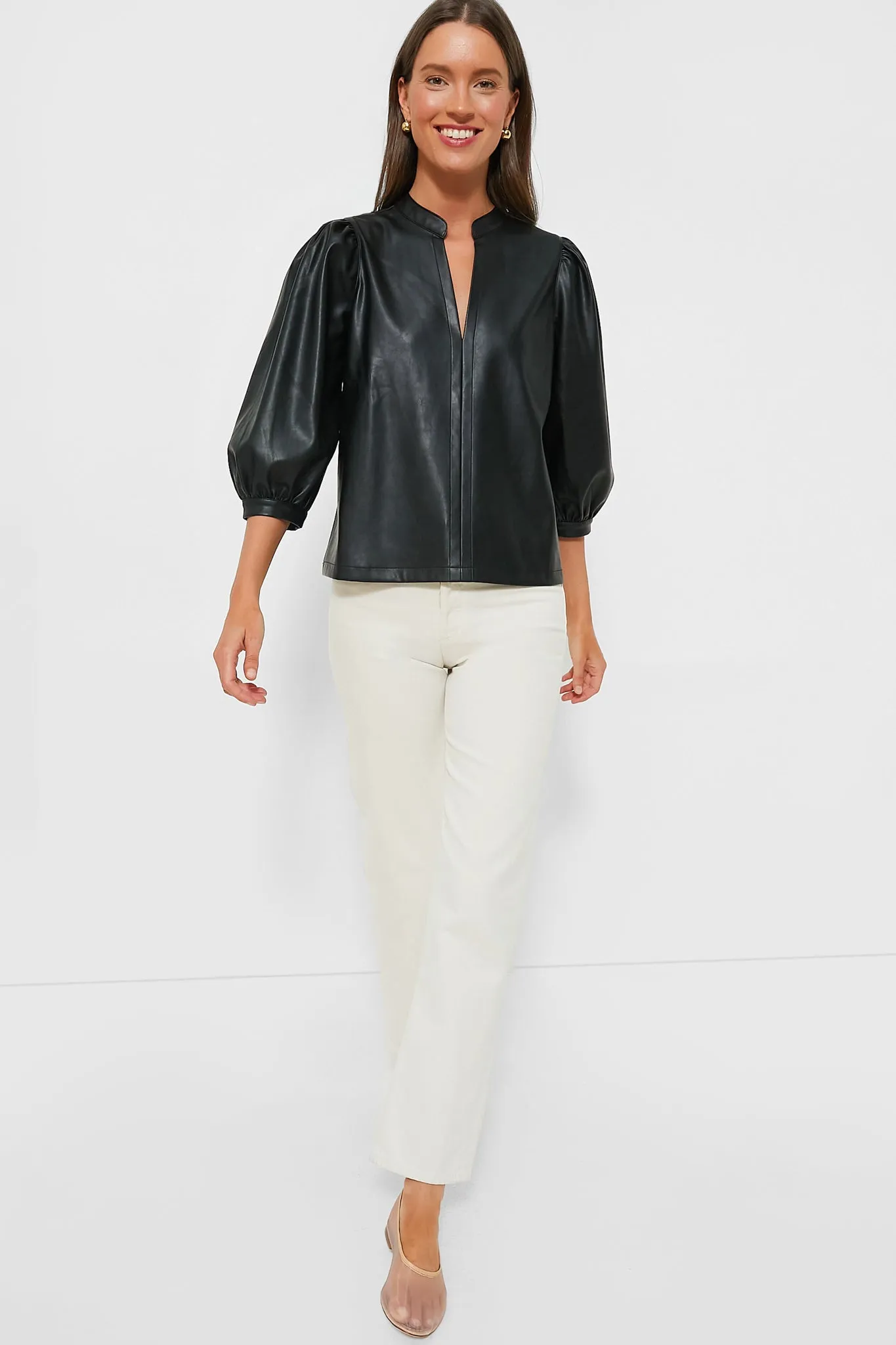 Black Leather Verona Blouse