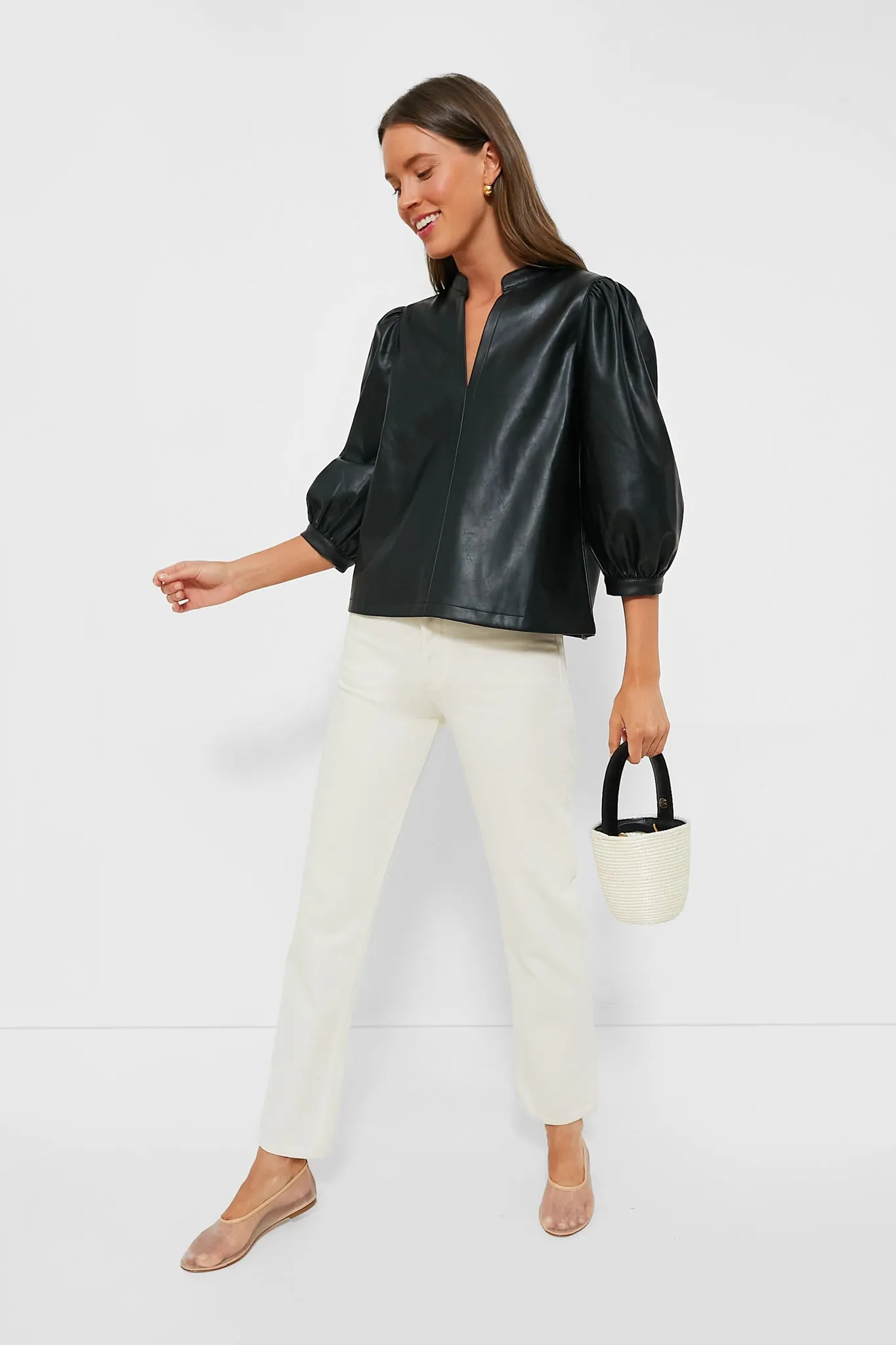 Black Leather Verona Blouse