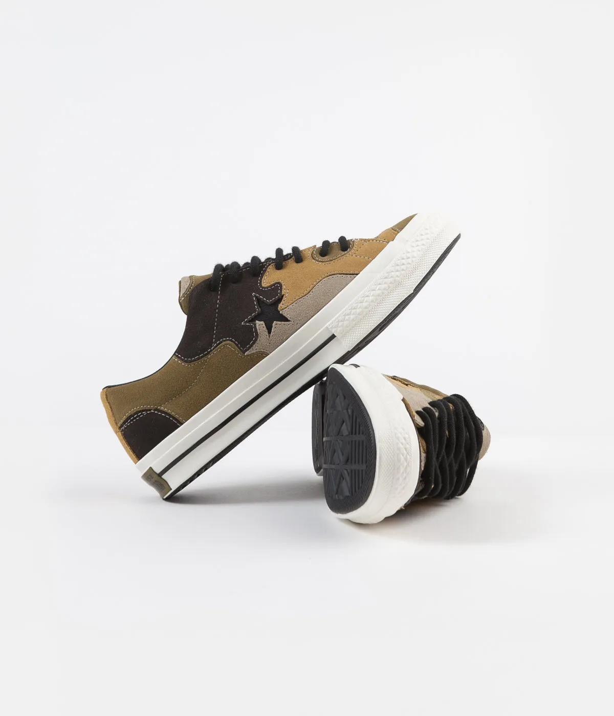 Converse One Star Ox Camo Suede Shoes - Black / Olive Flak / Wheat