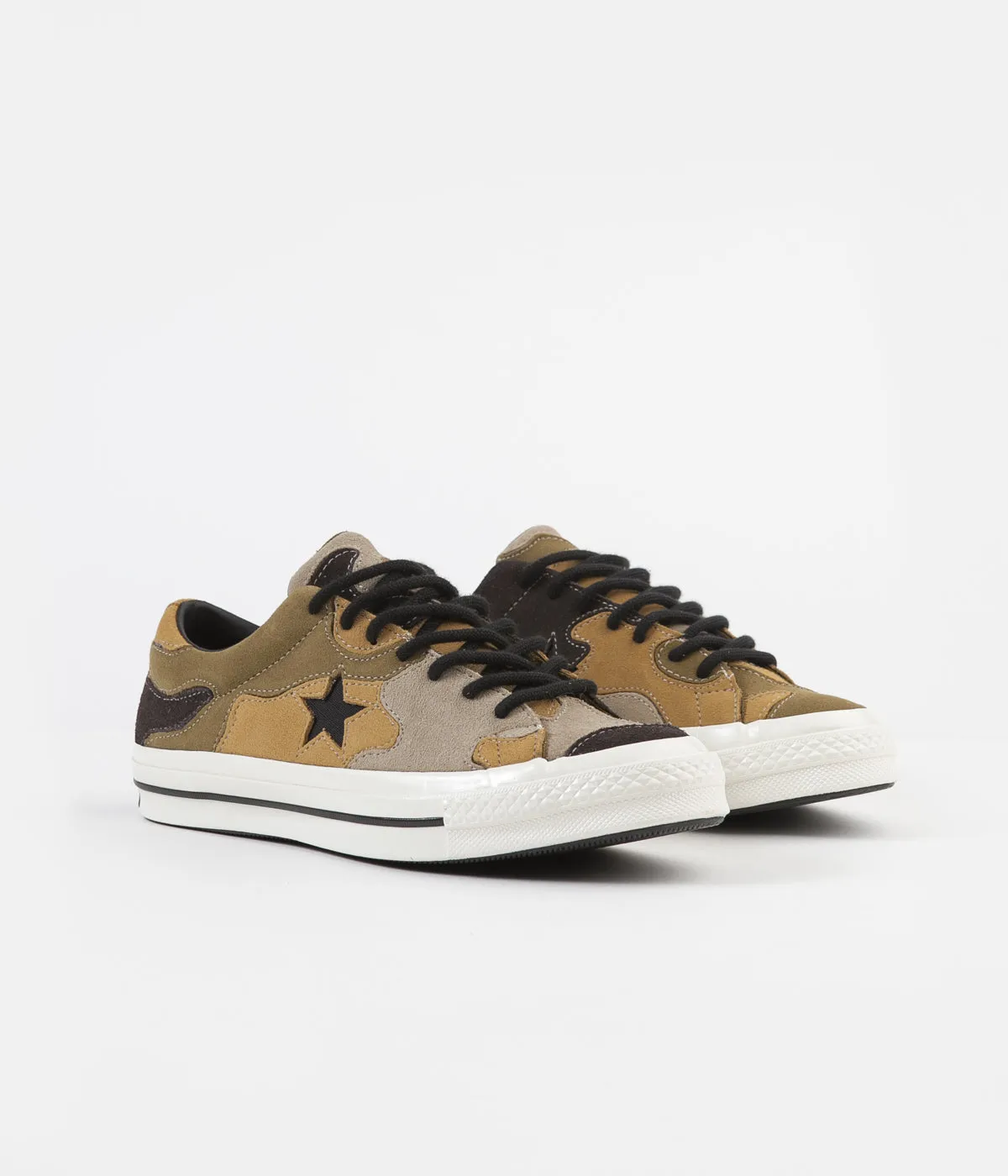 Converse One Star Ox Camo Suede Shoes - Black / Olive Flak / Wheat