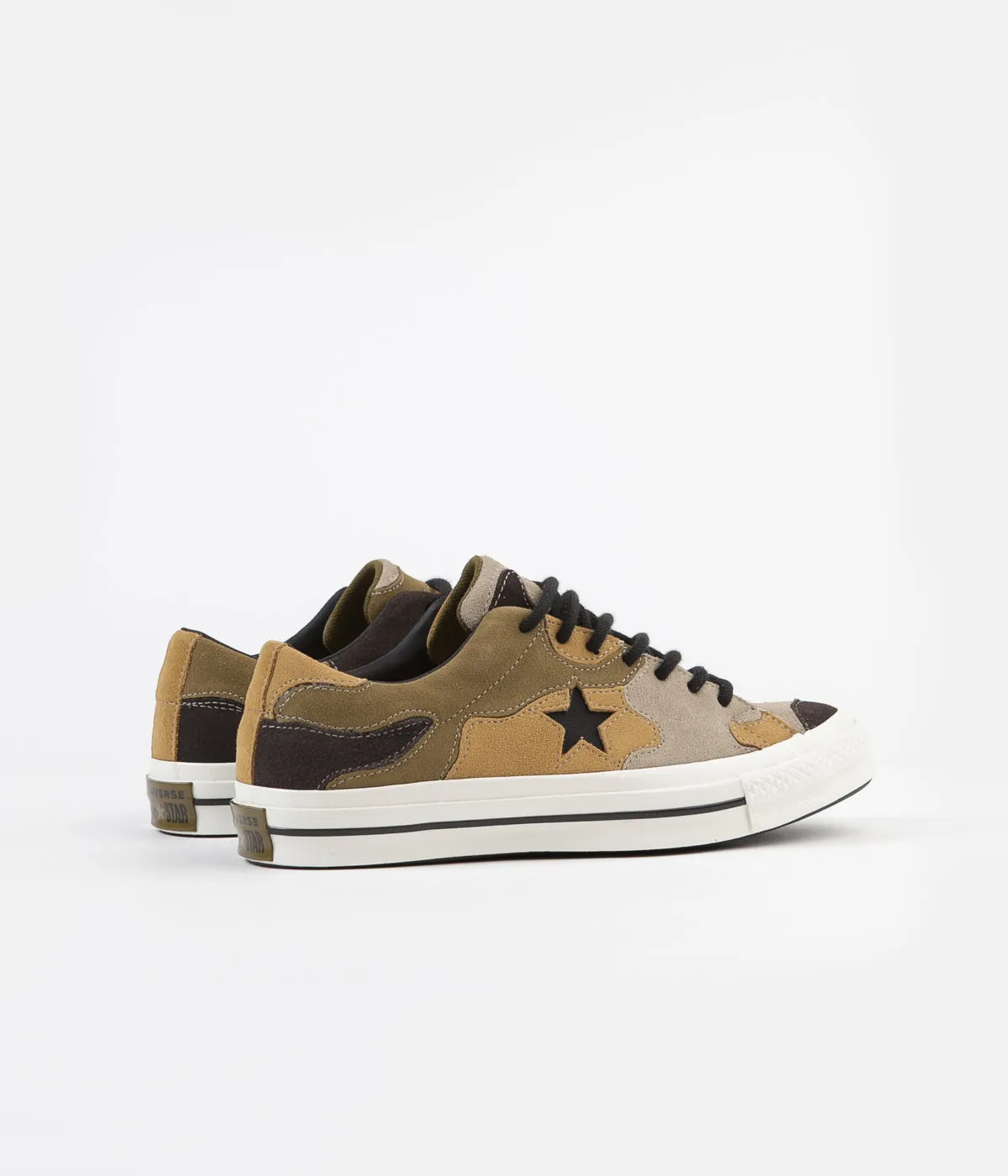 Converse One Star Ox Camo Suede Shoes - Black / Olive Flak / Wheat