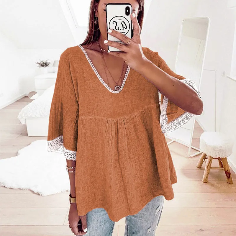 Crochet Trim Babydoll Blouse