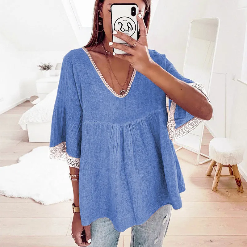 Crochet Trim Babydoll Blouse