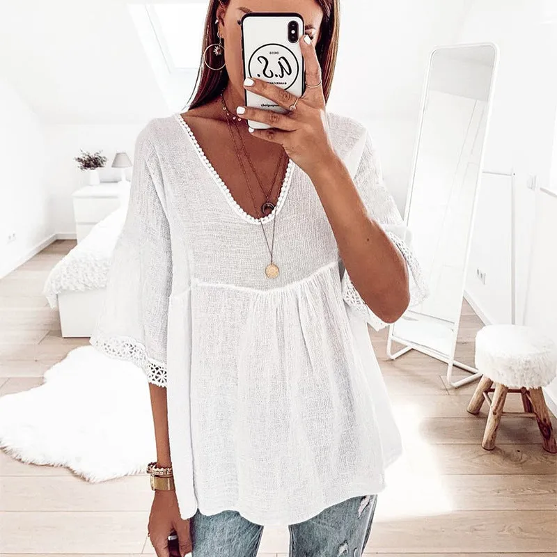 Crochet Trim Babydoll Blouse