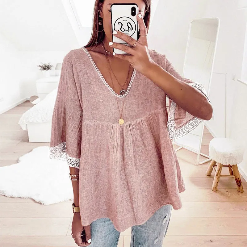 Crochet Trim Babydoll Blouse