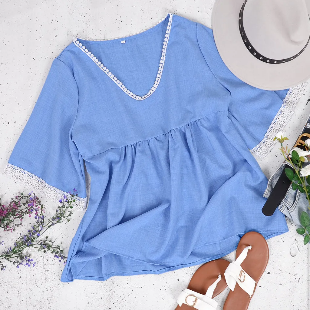 Crochet Trim Babydoll Blouse