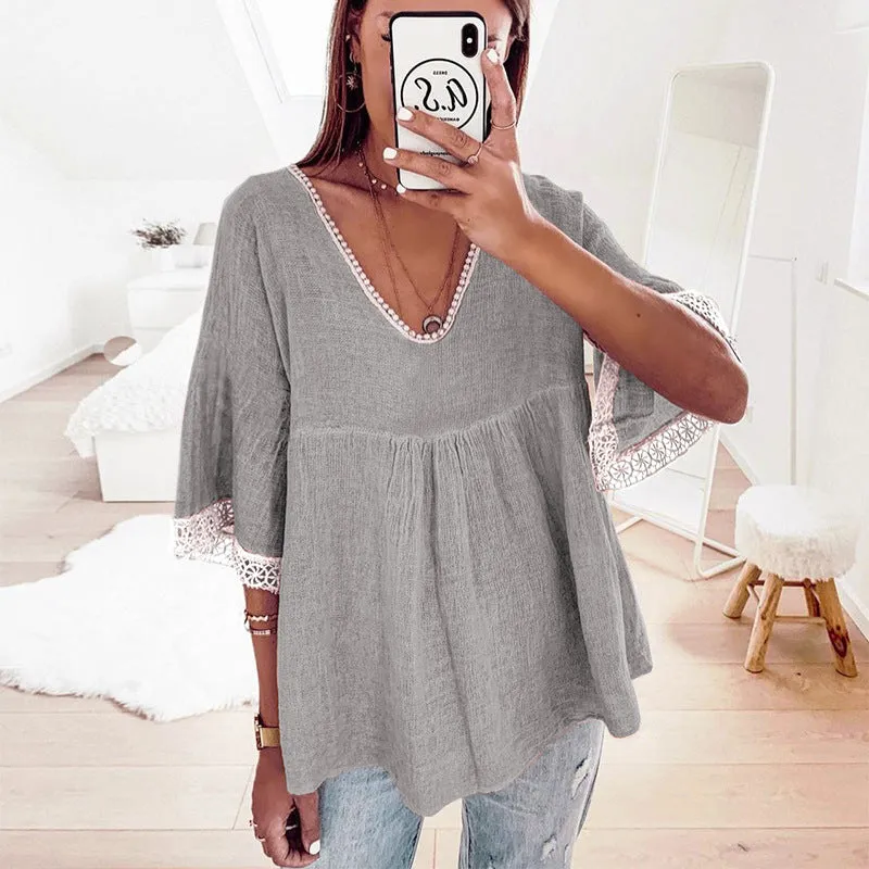 Crochet Trim Babydoll Blouse