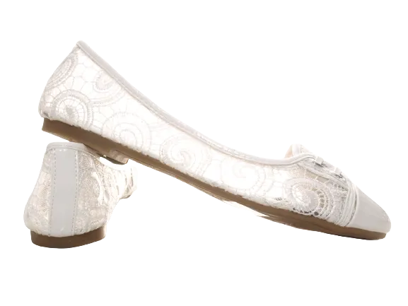 Damen Slipper Halbschuhe Ballerina Loafer Mokassins Slip On Flats Freizeit White # 006-9
