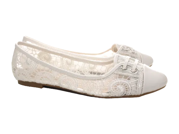 Damen Slipper Halbschuhe Ballerina Loafer Mokassins Slip On Flats Freizeit White # 006-9