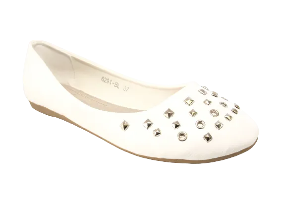 Damen Slipper Halbschuhe Ballerina Loafer Mokassins Slip On Flats Freizeit White # 6291
