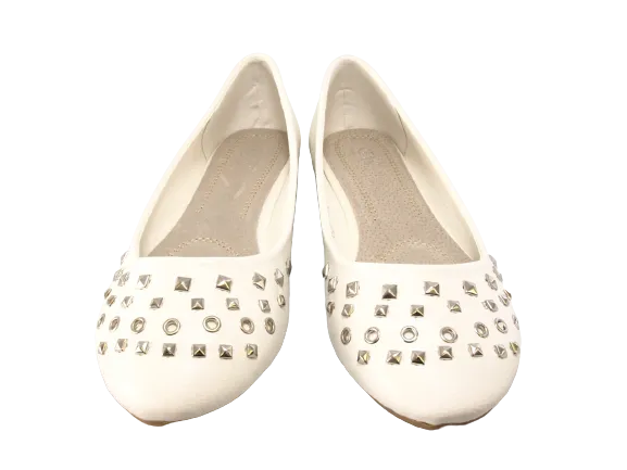 Damen Slipper Halbschuhe Ballerina Loafer Mokassins Slip On Flats Freizeit White # 6291