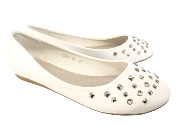 Damen Slipper Halbschuhe Ballerina Loafer Mokassins Slip On Flats Freizeit White # 6291