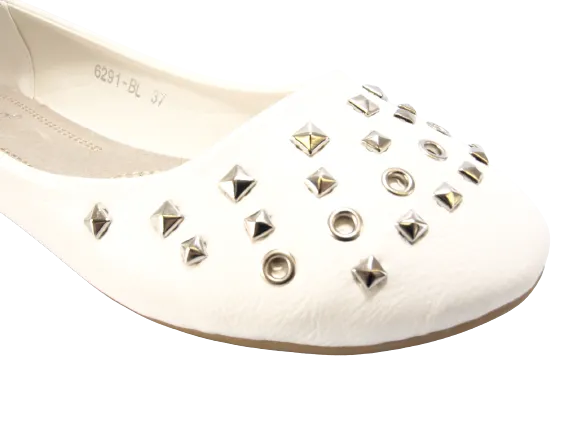 Damen Slipper Halbschuhe Ballerina Loafer Mokassins Slip On Flats Freizeit White # 6291