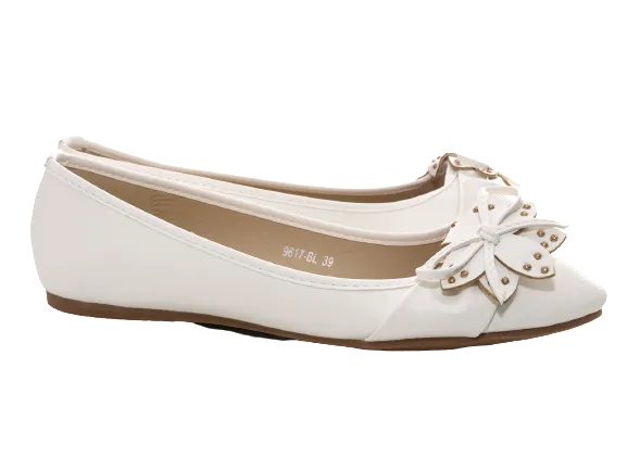 Damen Slipper Halbschuhe Ballerina Loafer Mokassins Slip On Flats Freizeit White # 9617