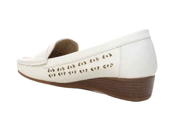 Damen Slipper Keilabsatz Ballerina Loafer Mokassins Slip On Flats Freizeit White # 555-37