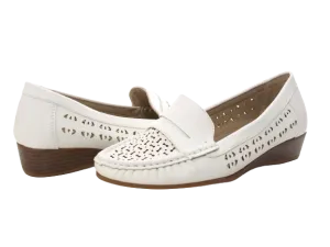 Damen Slipper Keilabsatz Ballerina Loafer Mokassins Slip On Flats Freizeit White # 555-37