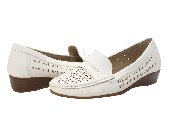Damen Slipper Keilabsatz Ballerina Loafer Mokassins Slip On Flats Freizeit White # 555-37