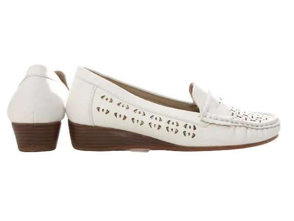 Damen Slipper Keilabsatz Ballerina Loafer Mokassins Slip On Flats Freizeit White # 555-37