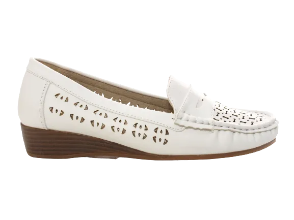 Damen Slipper Keilabsatz Ballerina Loafer Mokassins Slip On Flats Freizeit White # 555-37