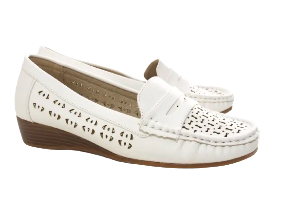 Damen Slipper Keilabsatz Ballerina Loafer Mokassins Slip On Flats Freizeit White # 555-37