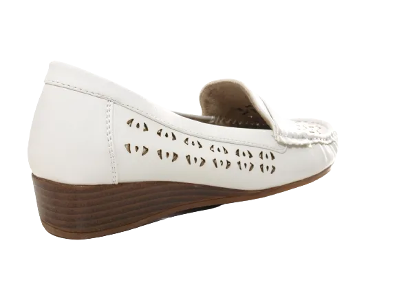 Damen Slipper Keilabsatz Ballerina Loafer Mokassins Slip On Flats Freizeit White # 555-37