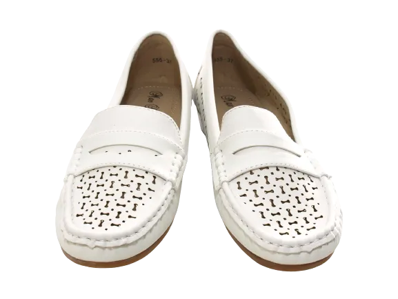 Damen Slipper Keilabsatz Ballerina Loafer Mokassins Slip On Flats Freizeit White # 555-37