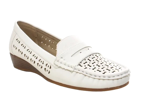 Damen Slipper Keilabsatz Ballerina Loafer Mokassins Slip On Flats Freizeit White # 555-37
