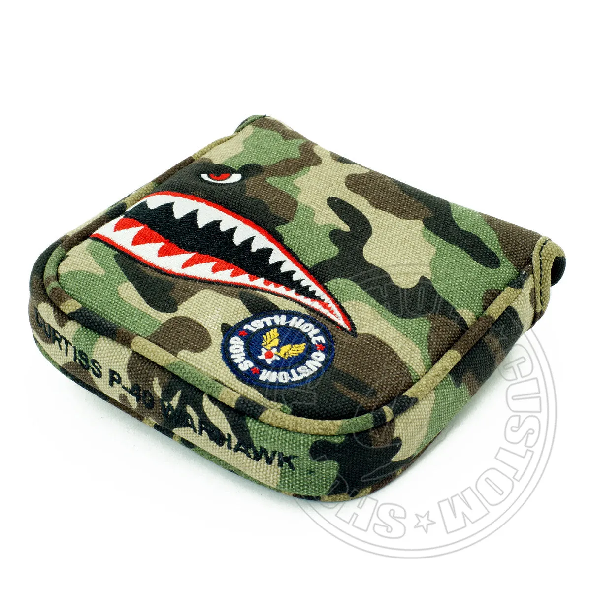Fighter Plane High MOI Mallet Putter Headcover, Heel Shafted, Camouflage Canvas