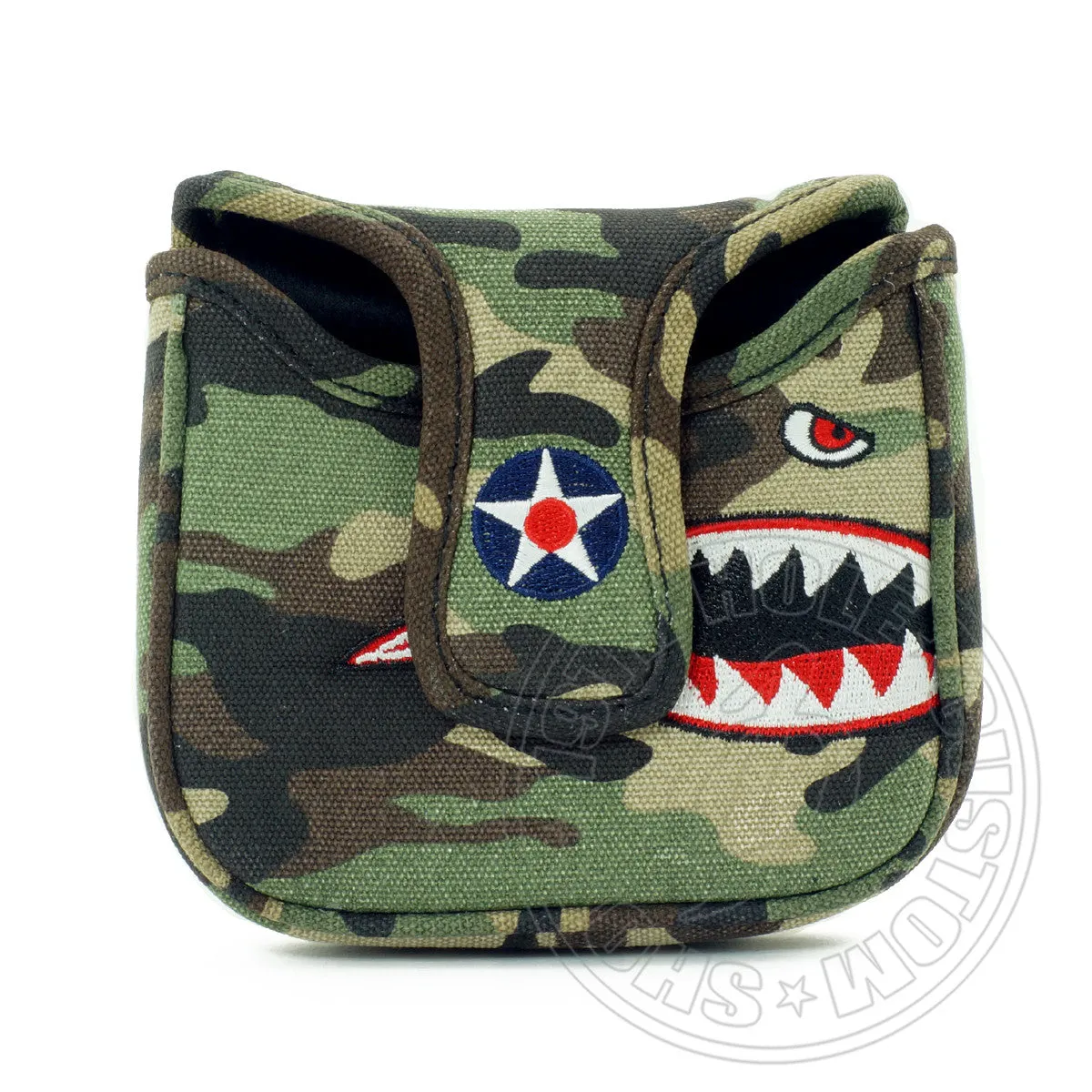 Fighter Plane High MOI Mallet Putter Headcover, Heel Shafted, Camouflage Canvas