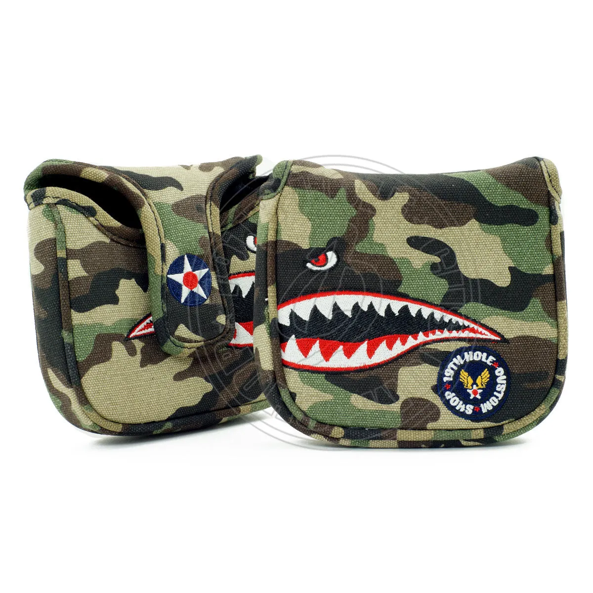 Fighter Plane High MOI Mallet Putter Headcover, Heel Shafted, Camouflage Canvas