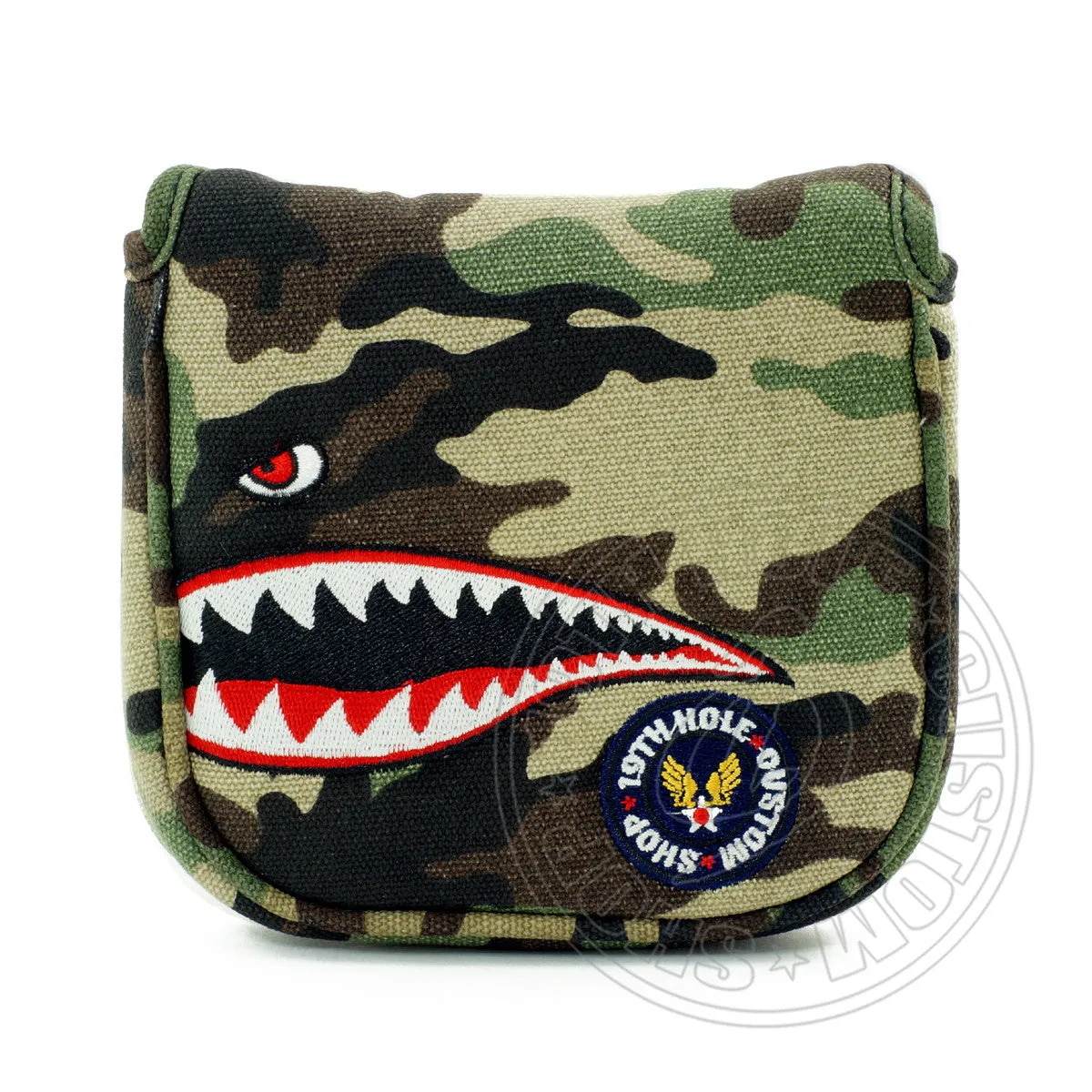 Fighter Plane High MOI Mallet Putter Headcover, Heel Shafted, Camouflage Canvas