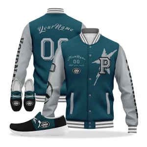 Gift Ideas,Custom Green Gray Black Philadelphia Jacket and Sports Shoes Combo Offer Personalized Combo ZH-D020294-23