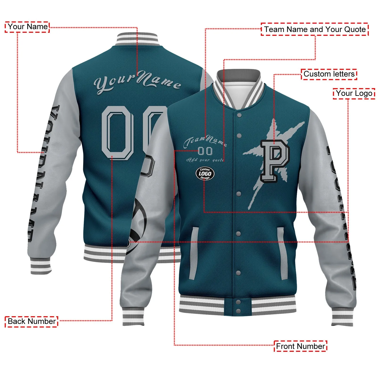 Gift Ideas,Custom Green Gray Black Philadelphia Jacket and Sports Shoes Combo Offer Personalized Combo ZH-D020294-23