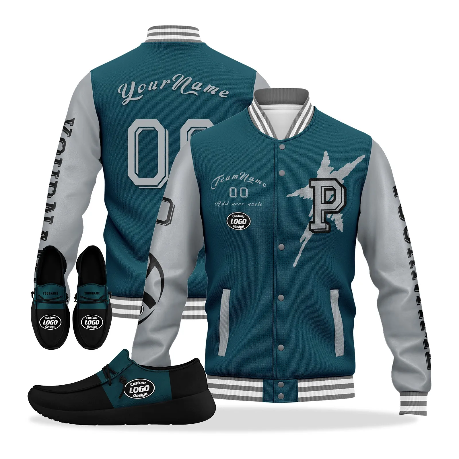 Gift Ideas,Custom Green Gray Black Philadelphia Jacket and Sports Shoes Combo Offer Personalized Combo ZH-D020294-23