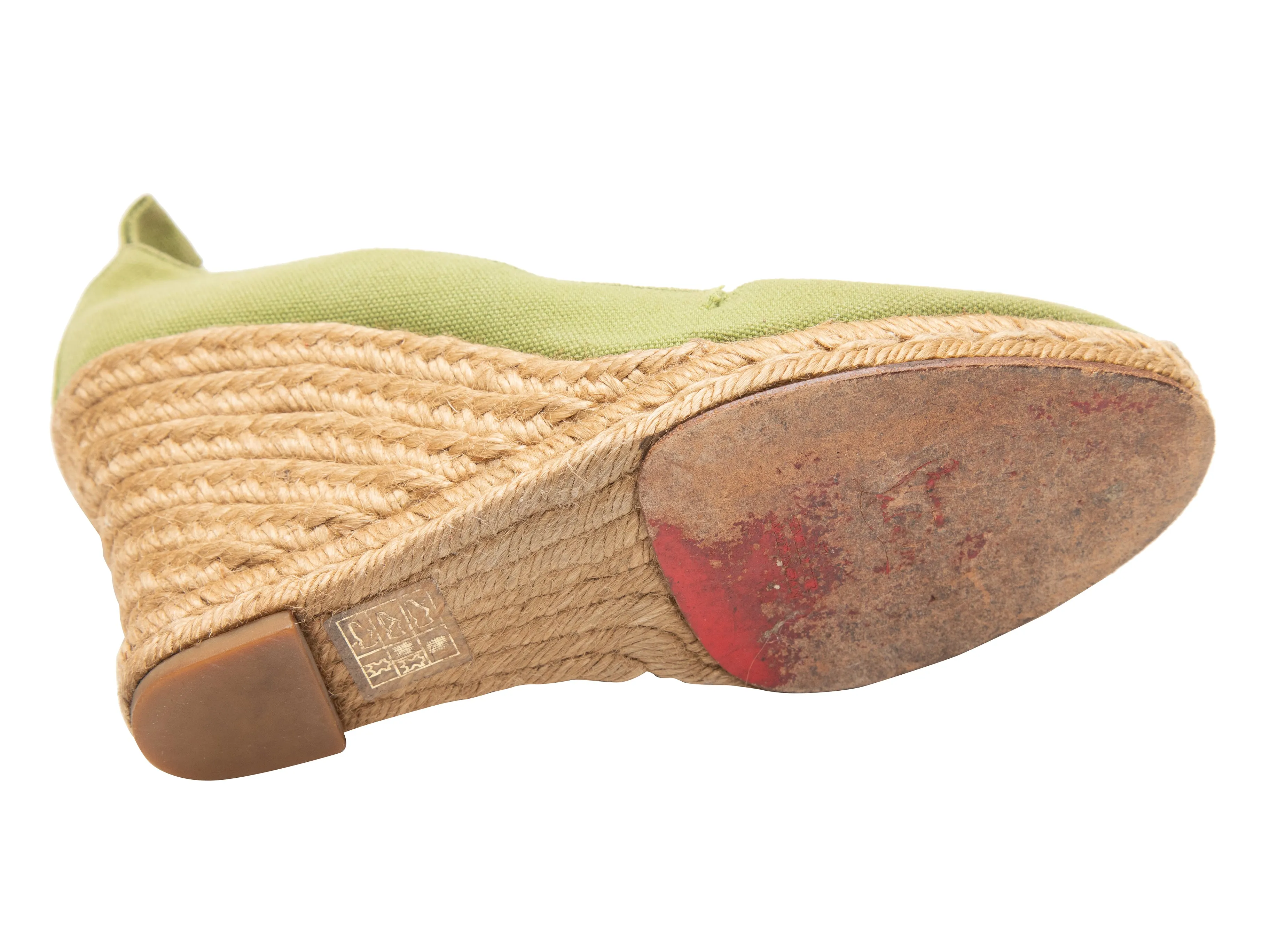 Green & Beige Christian Louboutin Espadrille Wedges Size 37