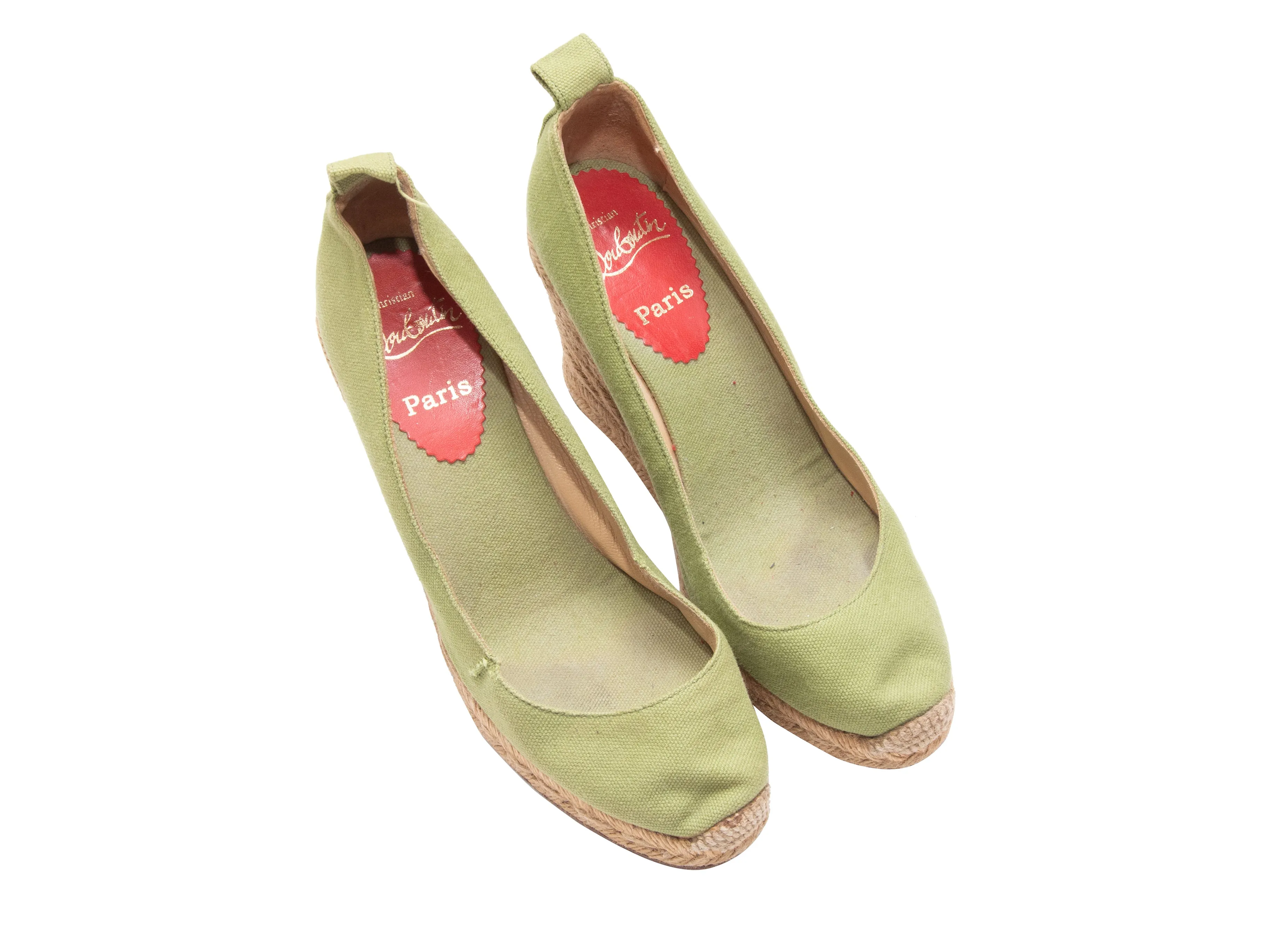 Green & Beige Christian Louboutin Espadrille Wedges Size 37