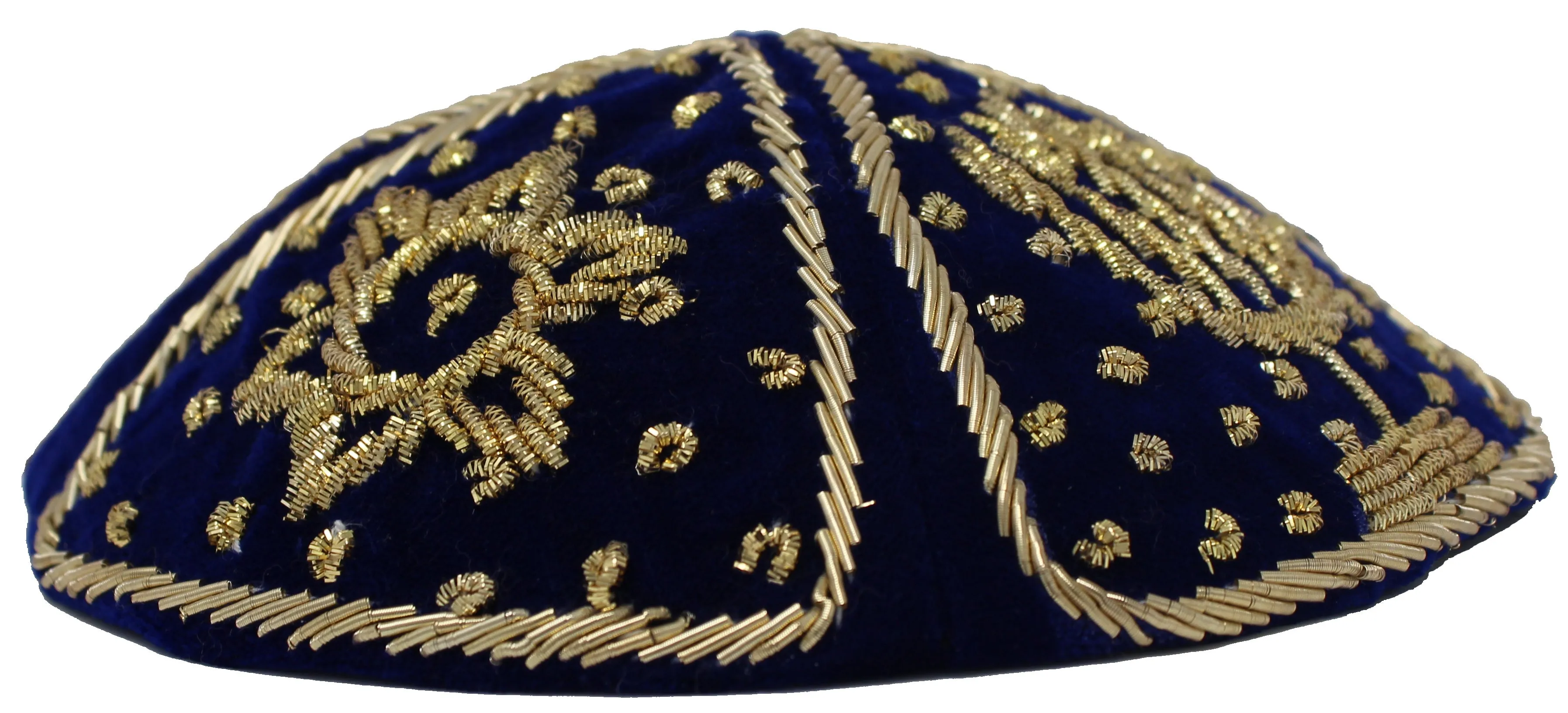 Grooms Wedding Kippah - Blue Velvet with Gold